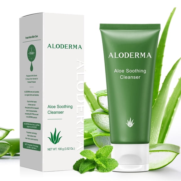 Aloderma Soothing Facial Cleanser with 76% Organic Aloe Vera - Natural Face Wash with Allantoin for Sensitive Skin - Nourishing, Moisturizing Aloe Vera Face Wash with Glycerin - Aloe Skin Cleanser