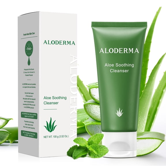 Aloderma Soothing Facial Cleanser with 76% Organic Aloe Vera - Natural Face Wash with Allantoin for Sensitive Skin - Nourishing, Moisturizing Aloe Vera Face Wash with Glycerin - Aloe Skin Cleanser