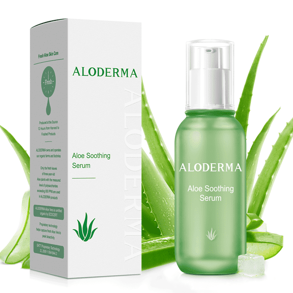 Aloderma Soothing Facial Serum with 85% Organic Aloe Vera - Calming Serum for Sensitive Skin with Natural Botanicals - Pure Aloe Vera Serum for Face - Lightweight Skin Calming & Nourishing Face Serum