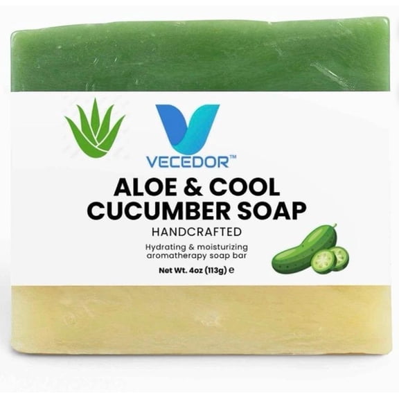 VECEDOR Aloe Cool Cucumber Soap, Refreshing and Hydrating Face Body Bar, 4 oz