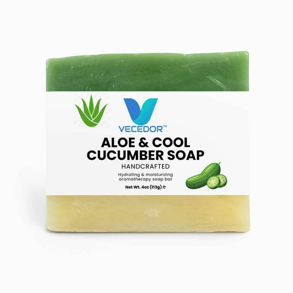 VECEDOR Aloe Cool Cucumber Soap, Refreshing and Hydrating Face Body Bar, 4 oz