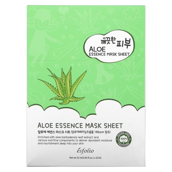Aloe Essence Beauty Mask Sheet, 10 Sheets, 0.85 fl oz (25 ml) Each, Esfolio