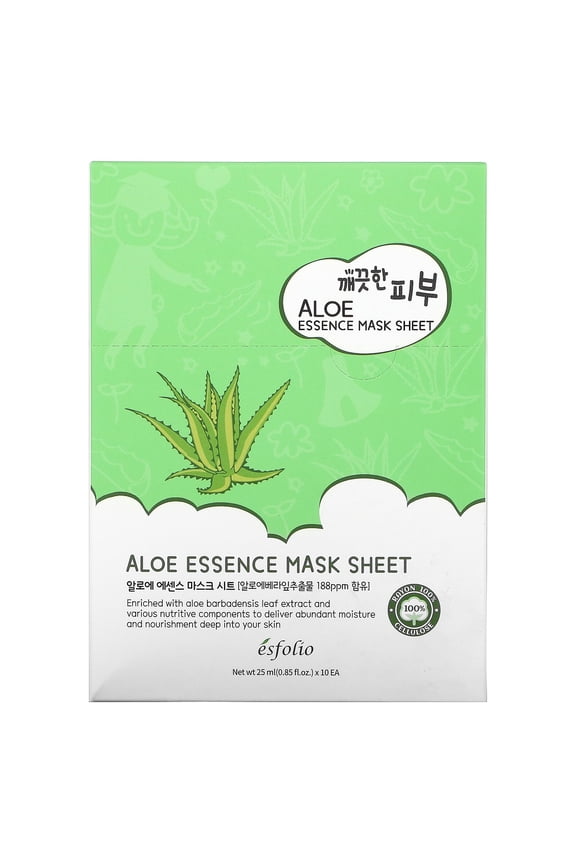 Aloe Essence Beauty Mask Sheet, 10 Sheets, 0.85 fl oz (25 ml) Each, Esfolio
