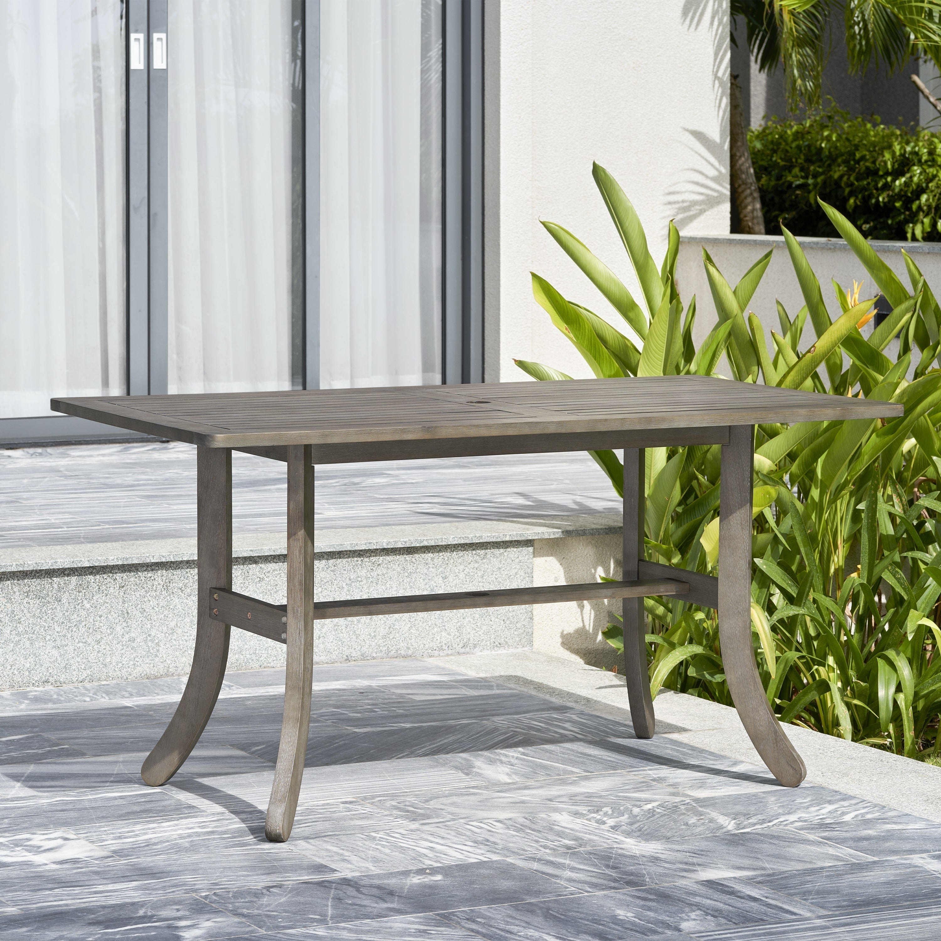 Aloe Farmhouse Wood Patio Dining Table Gray Wash