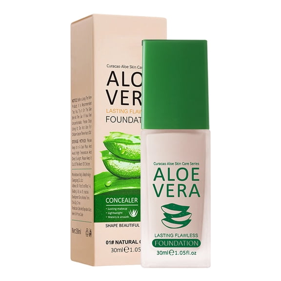 Aloe-Infused Foundation, Hydrating Skincare Makeup with Aloe Leaf, Medium to High Buildable Coverage, Lightweight & Breathable Vegan Liquid Formula, 30m, Natural