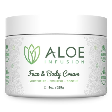Aloe Infusion Body and Face Moisturizer - All Natural Eczema Cream for Itchy Dry Skin, Sensitive Skin, Acne and Psoriasis - Organic Aloe Vera, Shea Butter, Coenzyme Q10 - 9oz