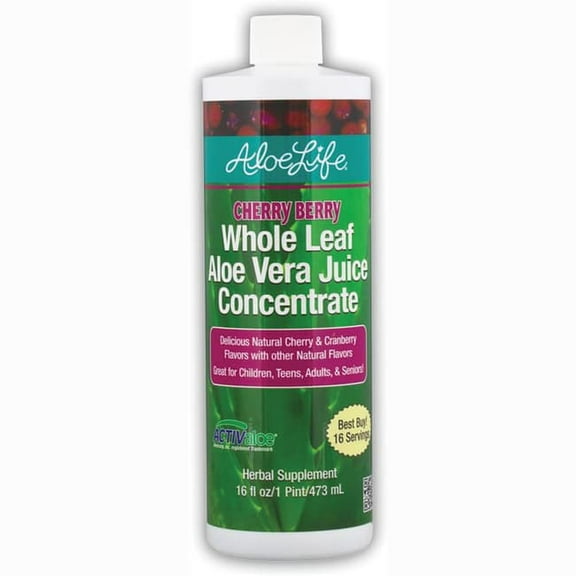 Aloe Life Whole Leaf Aloe Vera Juice Concentrate-Cherry Berry 16 oz Liquid