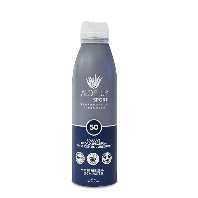 Aloe Up Sport SPF 50 Sunscreen Spray - Unscented Sunscreen Spray Protects from UV with Aloe/Quick-drying, Non-greasy Spray Safe for Face or Body/Reef Safe, made in USA / 6 oz