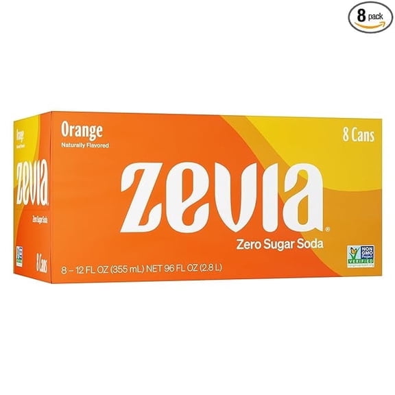 Zero Sugar Soda, Orange, 12 oz Cans (8-Pack) Naturally Sweetened, Non-GMO Project Verified, Gluten-Free, Vegan