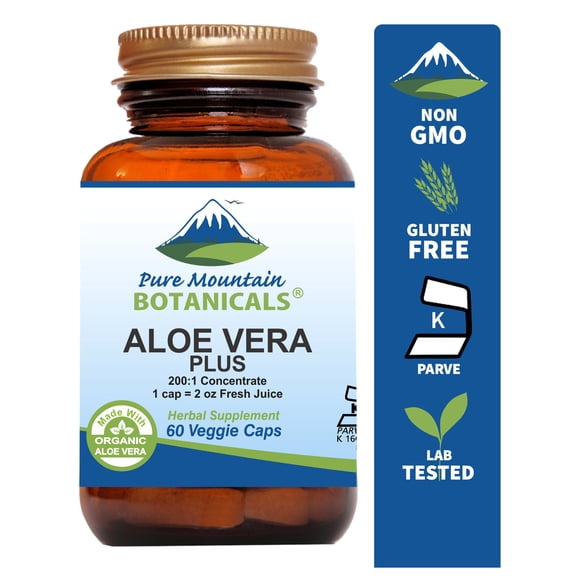 Aloe Vera Plus Capsules Extract Kosher Vegan Herbal Supplement (60 Caps)