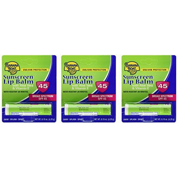 Banana Boat Aloe Vera Sunscreen Lip Balm with Vitamin E SPF 45 3-Pack