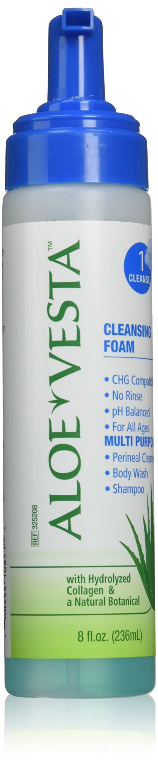 Aloe Vesta Cleansing Foam, No Rinse Skin Cleanser, Clean Scent 8 Ounce Pump Bottle
