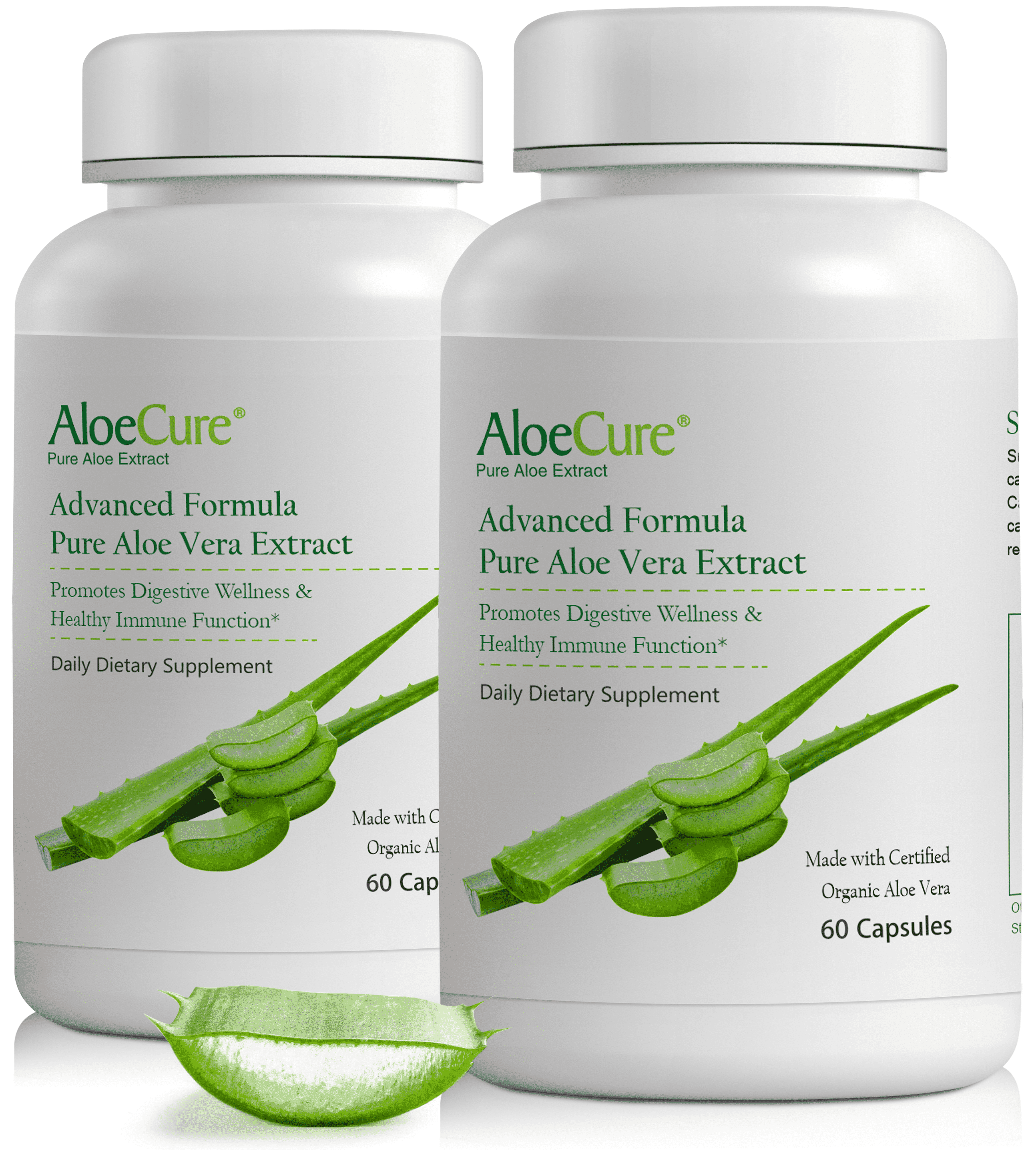 AloeCure Organic Aloe Vera Capsules, 160,000mg Inner Aloe Leaf Equivalent per Serving, Support Gut Health & Digestive Comfort, Stomach Acid Buffer, Natural Immune Supplement, Aloin Free, 60Capsx2Btl