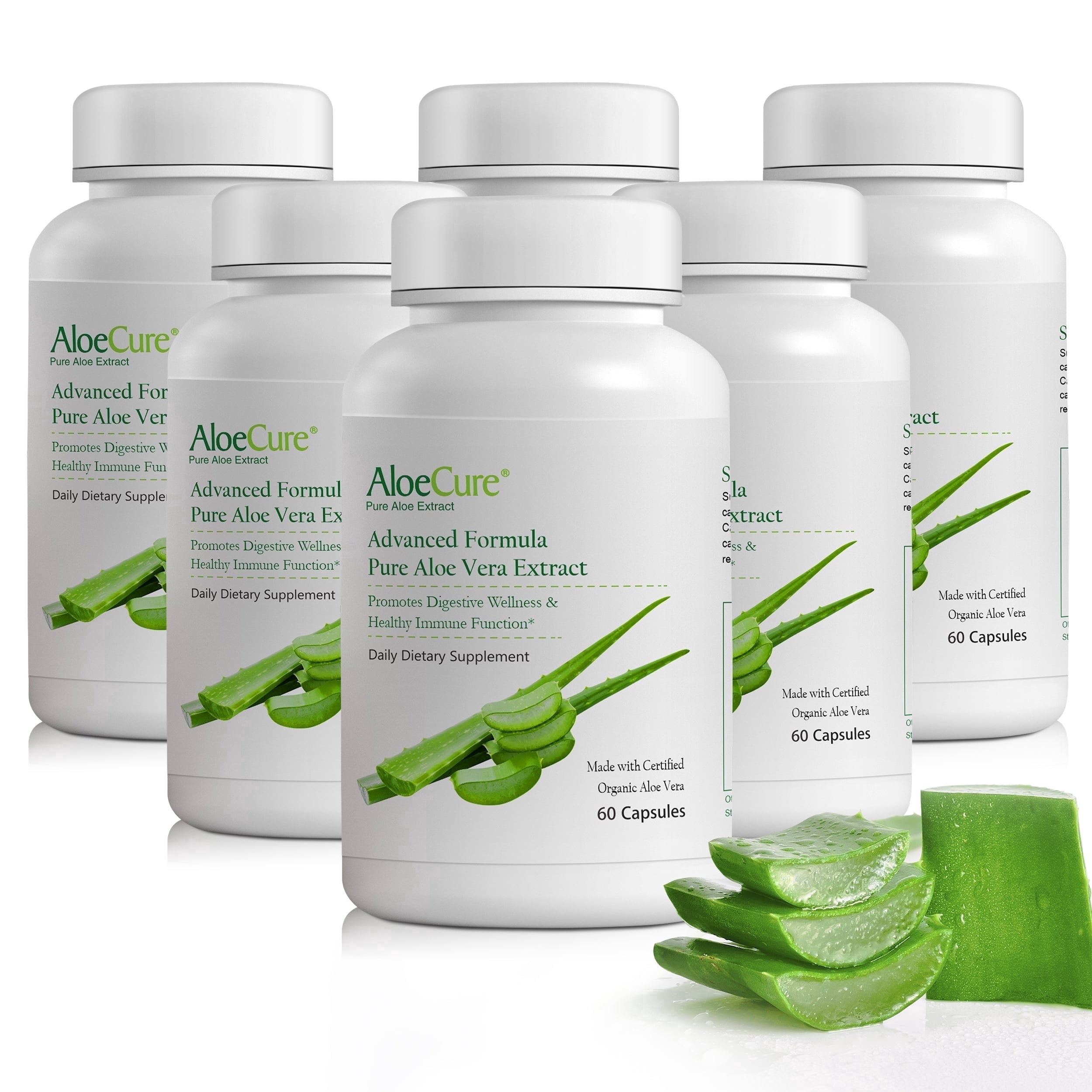 AloeCure Organic Aloe Vera Dietary Pill Formula, 160,000mg per Serving, Gut  Health Support, 60Caps x 6Btl - Walmart.com
