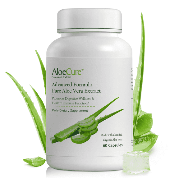 AloeCure Organic Aloe Vera Capsules, 160,000mg Inner Aloe Leaf Equivalent per Serving, Support Gut Health & Digestive Comfort, Stomach Acid Buffer, Natural Immune Supplement, Aloin Free, 60 Capsules