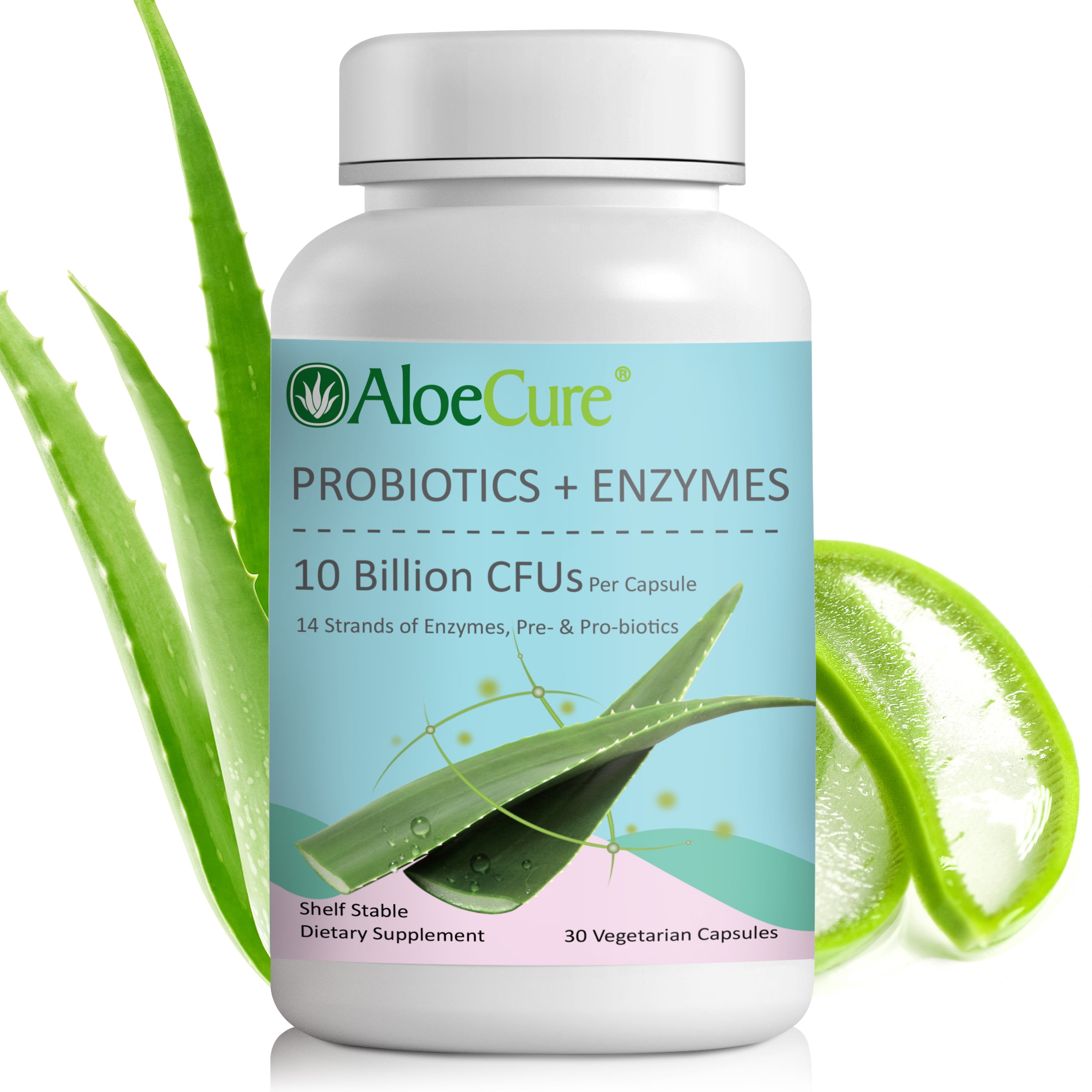 AloeCure Probiotics + Enzyme Capsules for Women's Digestive Health with 2.4 Billion CFU - Daily Aloe Supplement, Full Spectrum Probiotic + Prebiotic Supplement, Gut Support, Super Enzymes, 30 Capsules