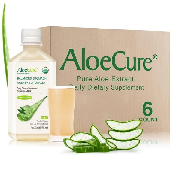 AloeCure Pure Aloe Vera Juice USDA Certified Organic, Natural Flavor Acid Buffer, 6x500ml Bottle, Processed Within 12 Hours of Harvest to Maximize Nutrients, No Charcoal Filtering-Inner Leaf