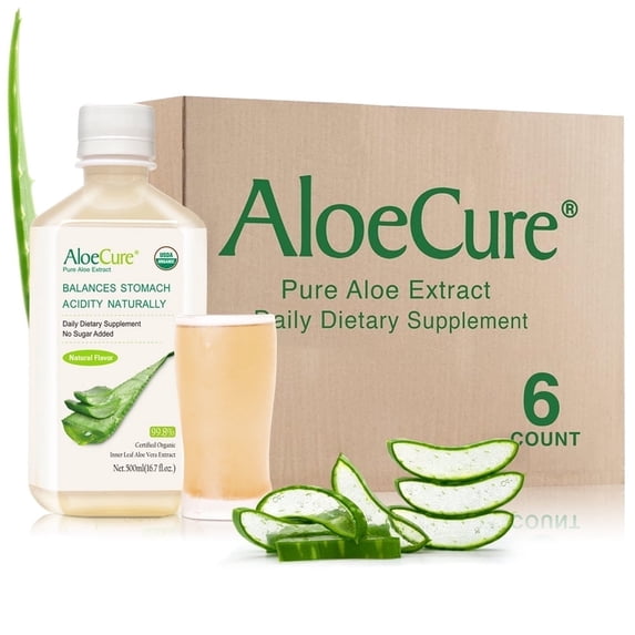 AloeCure Pure Aloe Vera Juice USDA Certified Organic, Natural Flavor Acid Buffer, 6x500ml Bottle, Processed Within 12 Hours of Harvest to Maximize Nutrients, No Charcoal Filtering-Inner Leaf