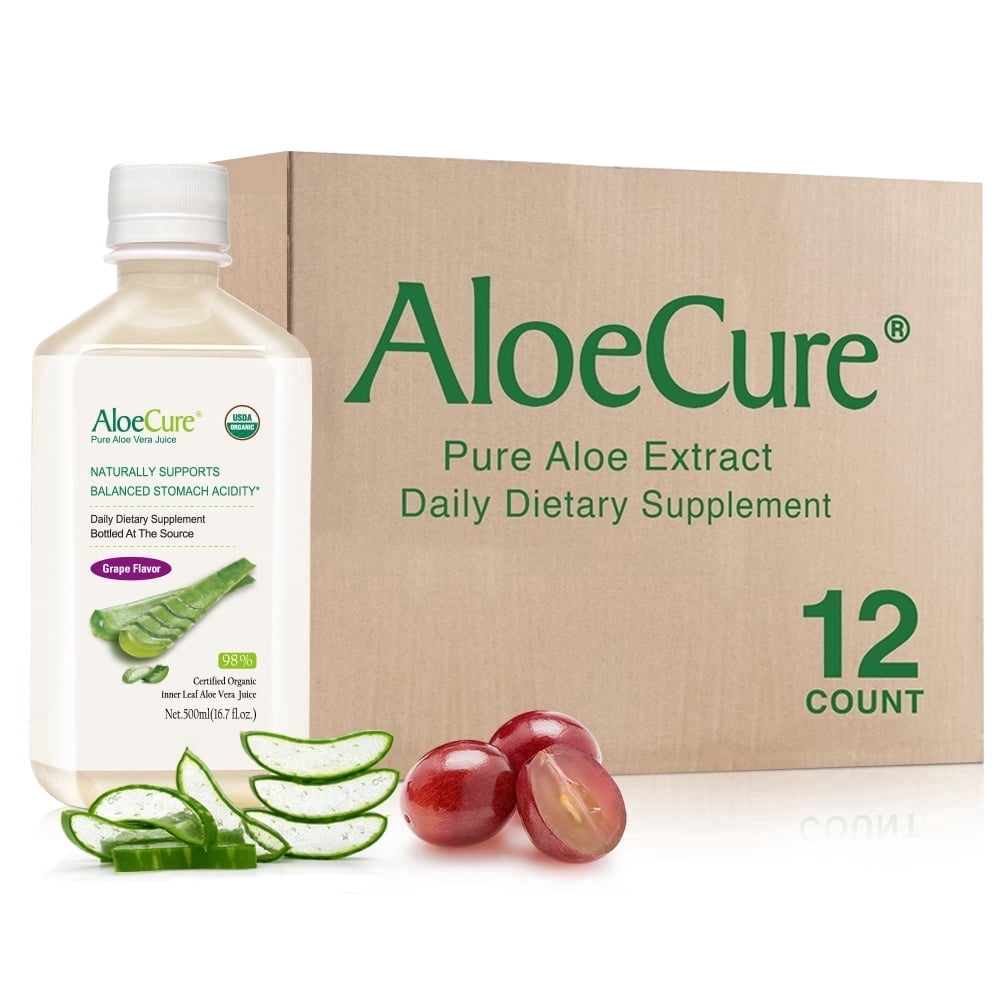 AloeCure USDA Organic Aloe Vera Juice Grape Flavor, Made Within 12 Hours of  Harvest - Pure Aloe Vera Drink Natural Treatment for Acid Reflux, GERD, ...