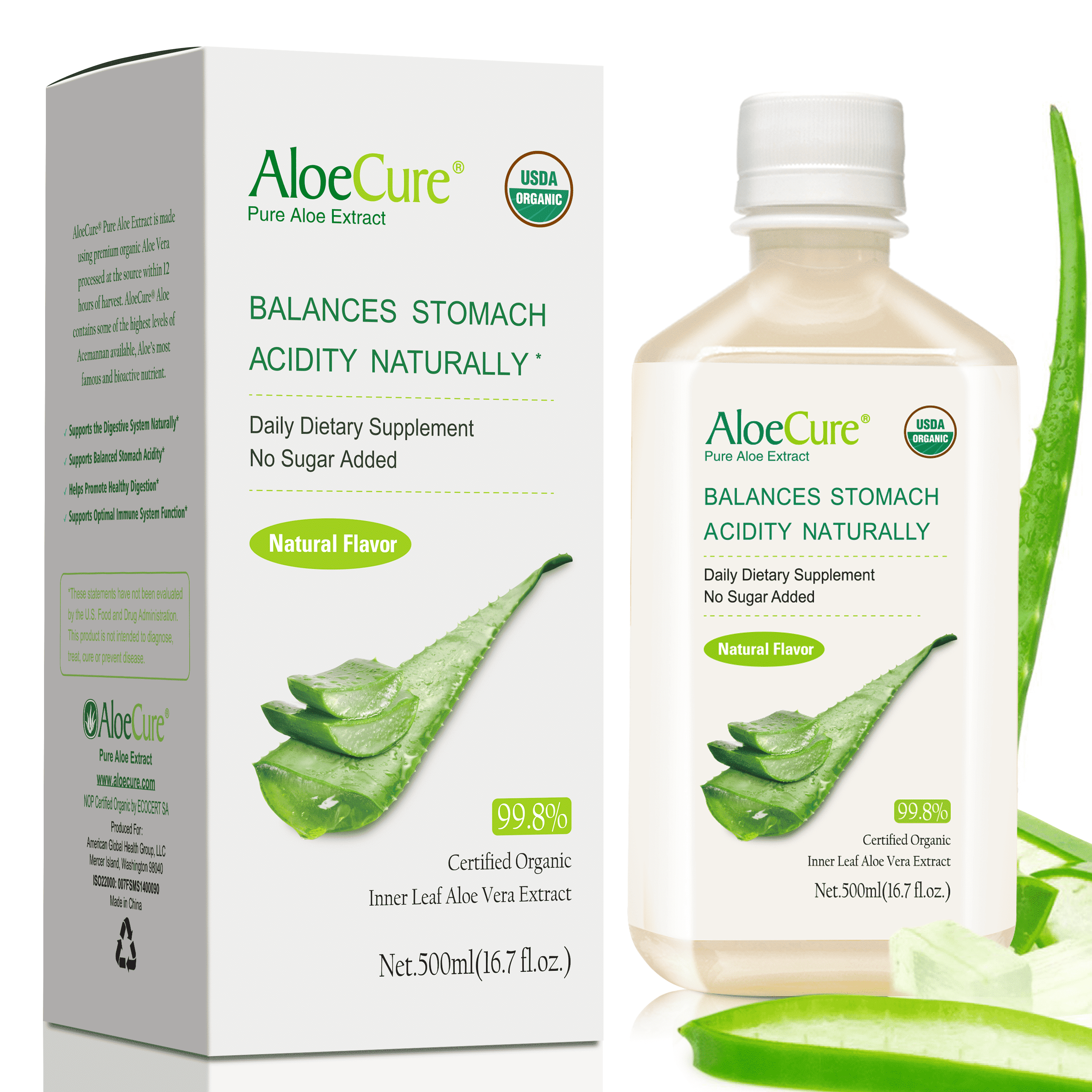 AloeCure, USDA Organic Aloe Vera Juice, 500ml, Natural Flavor - Walmart.com