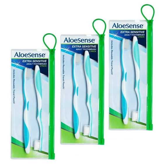AloeSense Extra-Sensitive Toothbrush 2-pack w/ travel pouch (3 count)