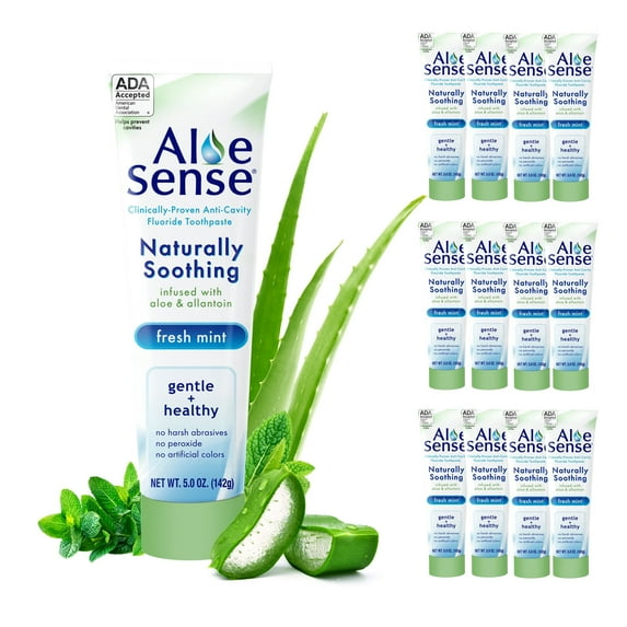 AloeSense Naturally Soothing Fluoride Toothpaste, Fresh Mint, 5 oz, 12 Pack