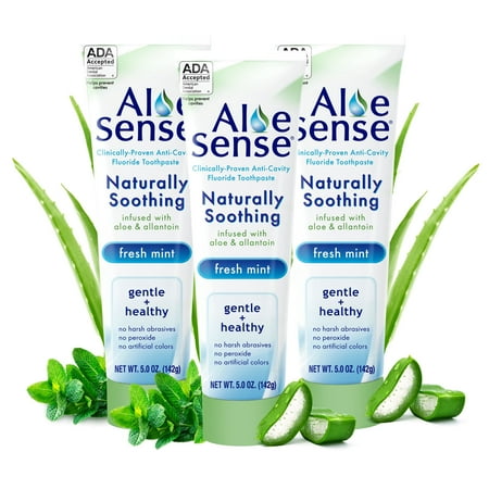 AloeSense Naturally Soothing Fluoride Toothpaste, Fresh Mint, 5 oz, 3 Pack