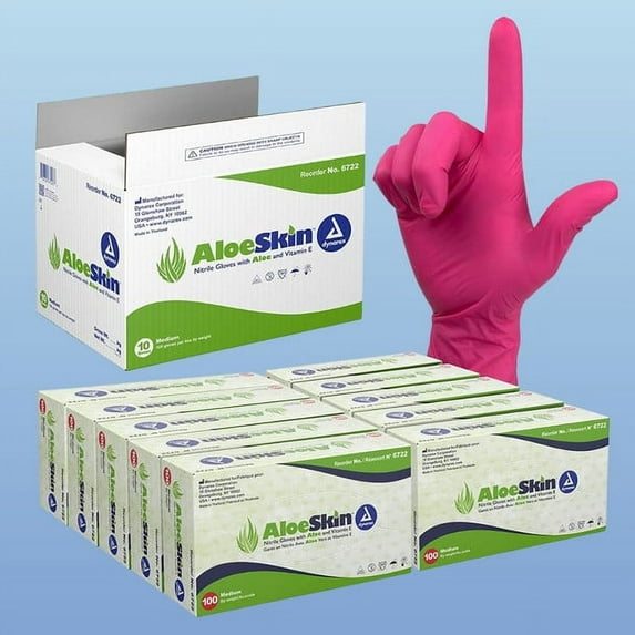 AloeSkin Pink Nitrile Medical Exam Gloves, Soothing Aloe Vera, 2 mil, Powder Free