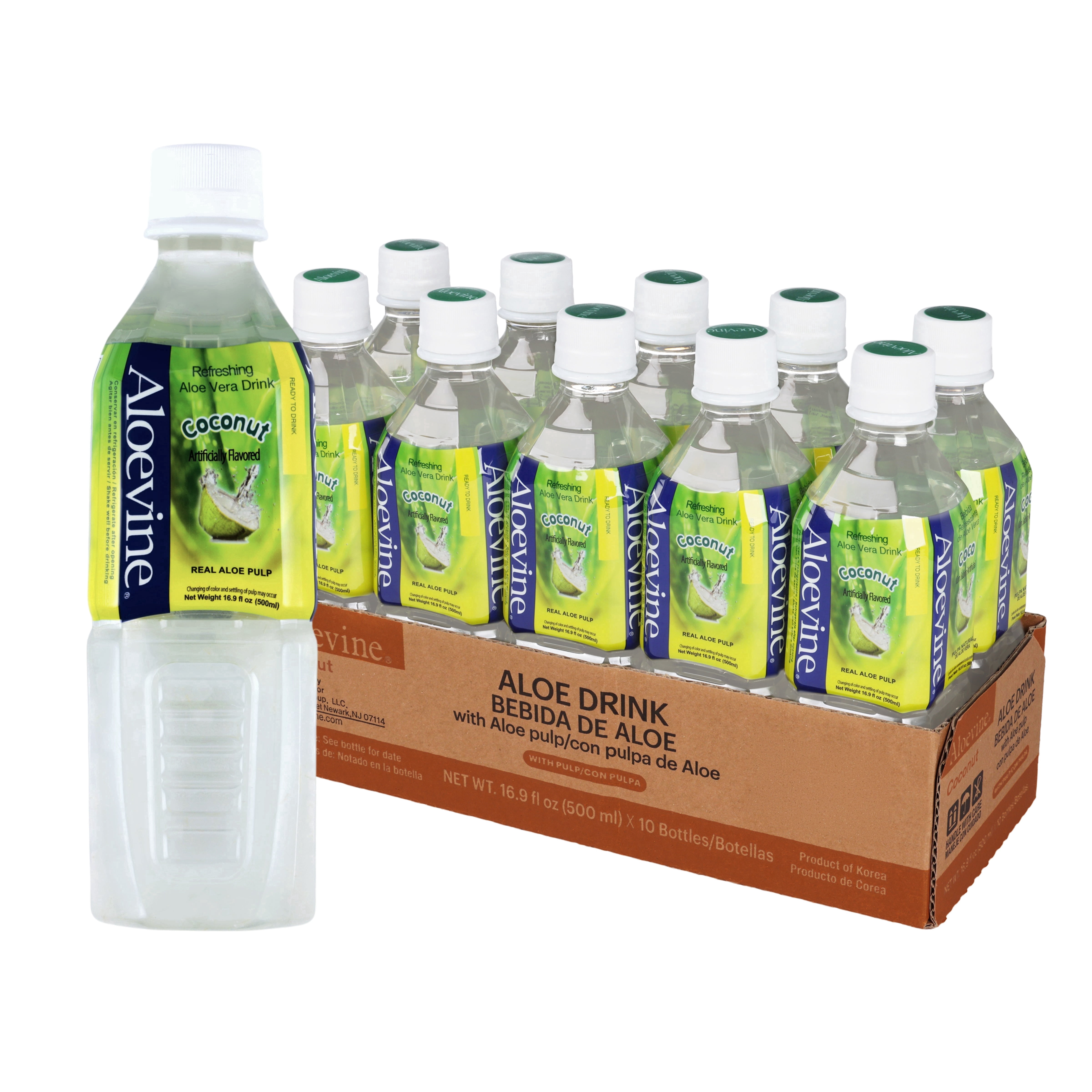 Aloevine Coconut Aloe Vera Drink with Aloe Pulp, 16.9 fl oz, 10 Count  Bottles