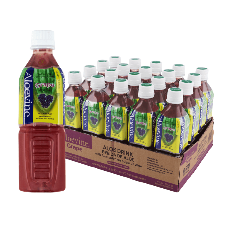 Aloevine Grape Aloe Vera Drink with Aloe Pulp, 16.9 fl oz, 20 Count Bottles