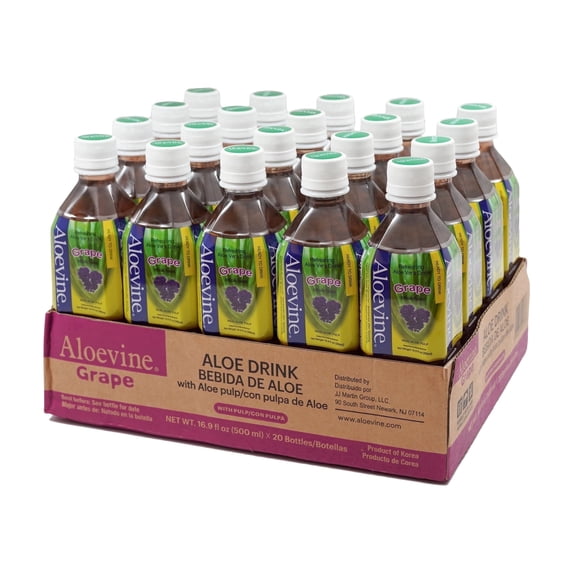 Aloevine Grape Aloe Vera Drink with Aloe Pulp, 16.9 fl oz, 20 Count Bottles