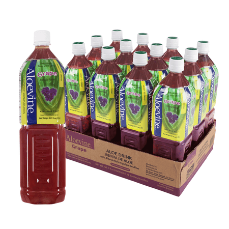 Aloevine Grape Aloe Vera Drink with Aloe Pulp, 50.7 fl oz, 12 Count Bottles