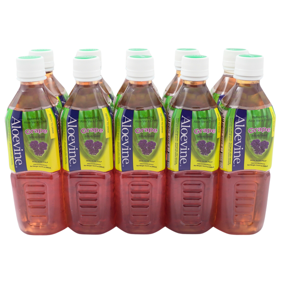 Aloevine Grape Aloe Vera Drink with Aloe Pulp, 16.9 fl oz, 10 Count Bottles
