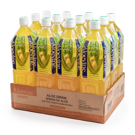 Aloevine Mango Aloe Vera Drink with Aloe Pulp, 50.7 fl oz, 12 Count Bottles