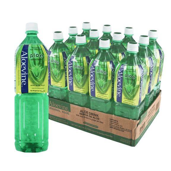 Aloevine Original Aloe Vera Drink with Aloe Pulp, 50.7 fl oz, 12 Count Bottles