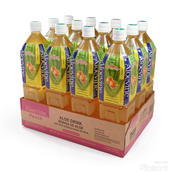 Aloevine Peach Aloe Vera Drink with Aloe Pulp, 50.7 fl oz, 12 Count Bottles