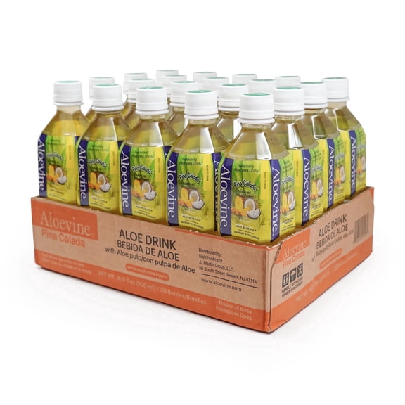 Aloevine Pia Colada Aloe Vera Drink with Aloe Pulp, 16.9 fl oz, 20 Count Bottles