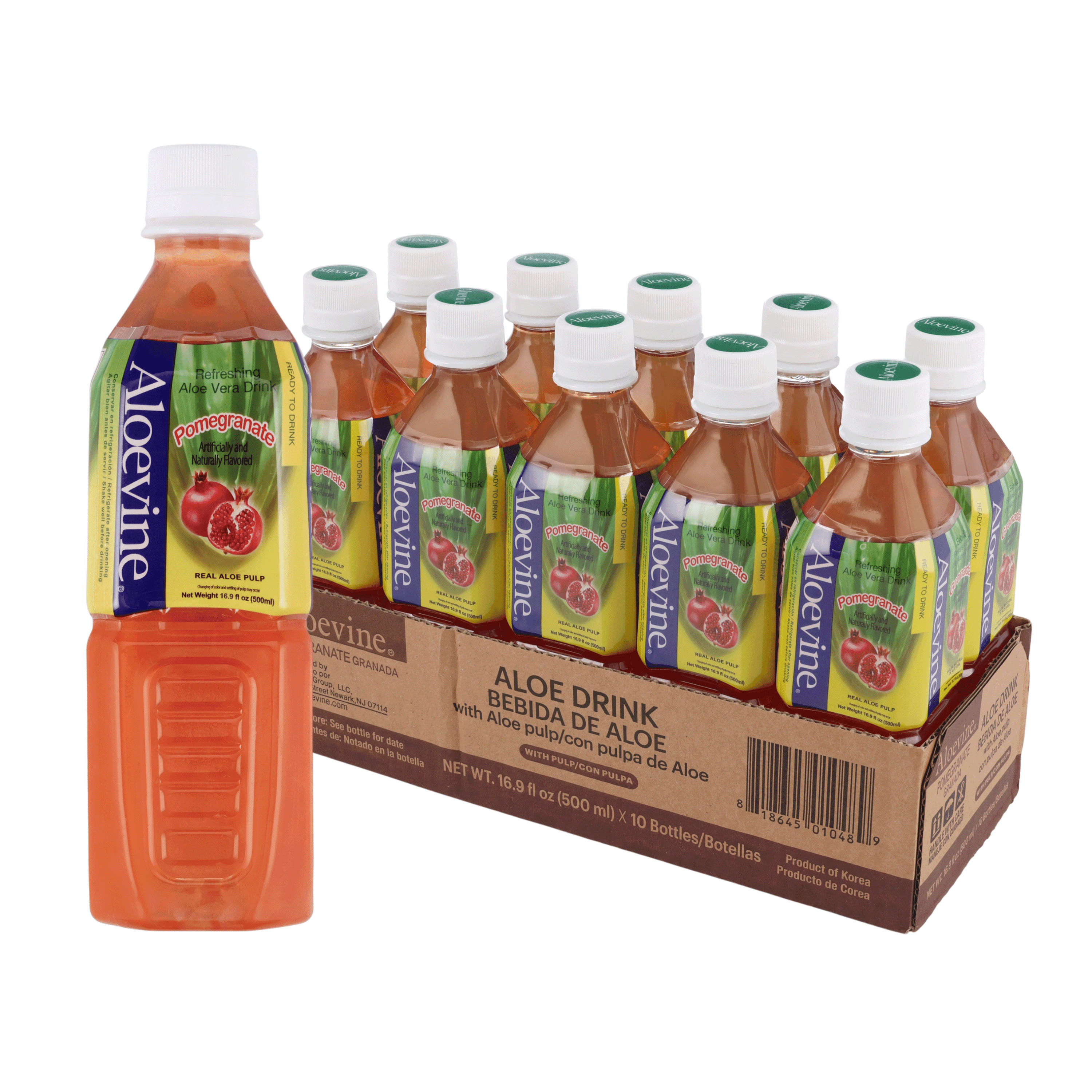 Aloevine Pomegranate Aloe Vera Drink with Aloe Pulp, 16.9 fl oz, 10 Count  Bottles