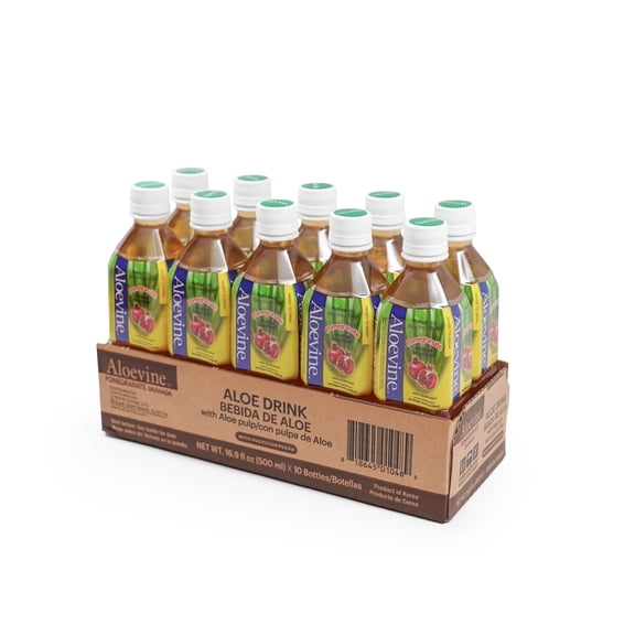 Aloevine Pomegranate Aloe Vera Drink with Aloe Pulp, 16.9 fl oz, 10 Count Bottles