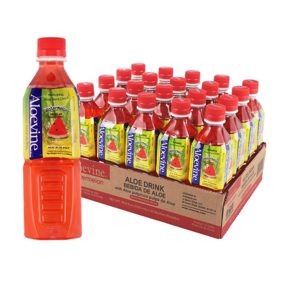 Aloevine Watermelon Aloe Vera Drink with Aloe Pulp, 16.9 fl oz, 20 Count Bottles