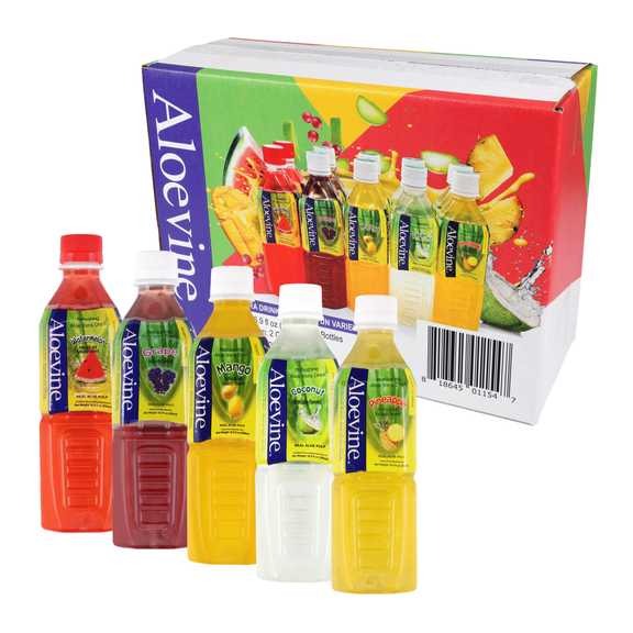 Aloevine Aloe Vera Drink, Fruity Fun Variety Pack, 16.9 fl oz, 10 Count Bottles