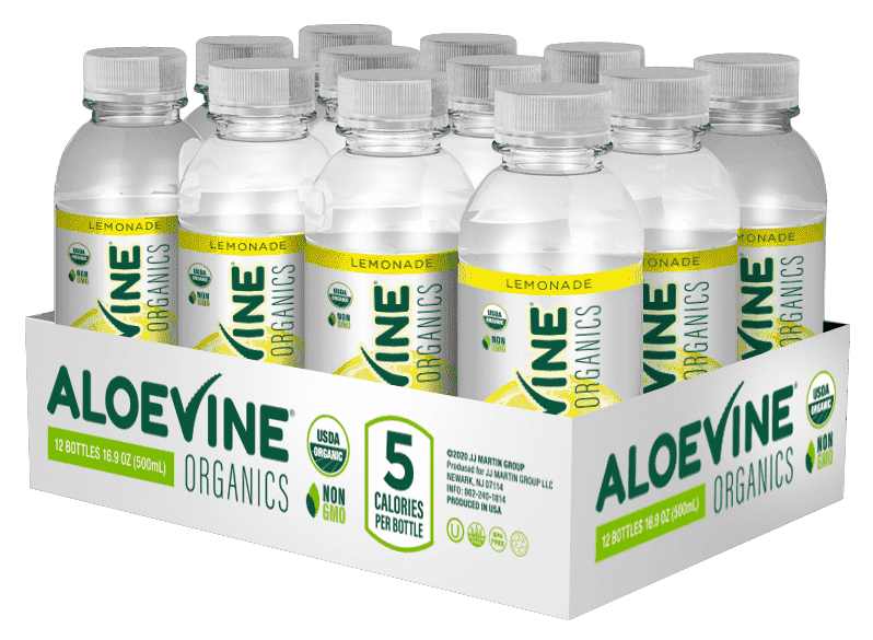 Aloevine Organics Lemonade Organic Aloe Drink, 16.9 fl oz, 12 Count Bottles