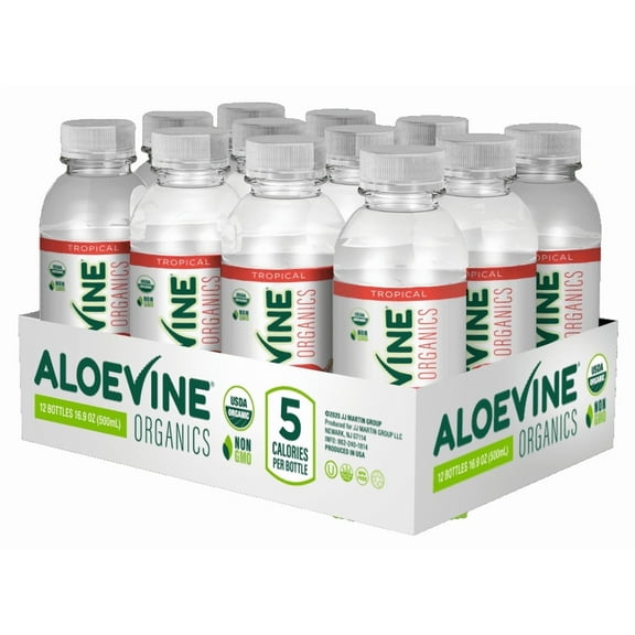 Aloevine Organics Tropical Organic Aloe Drink, 16.9 fl oz, 12 Count Bottles