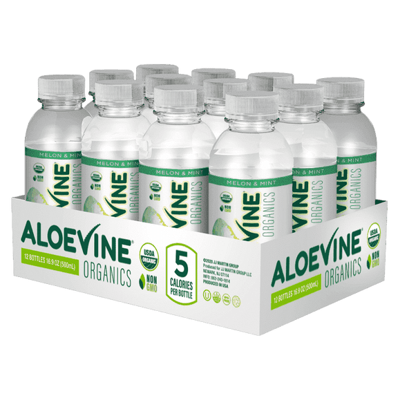Aloevine Organic Vegan Kosher Melon + Mint Beverage, Low Calorie, Low Sugar, 16.9 fl oz, 12 Pack