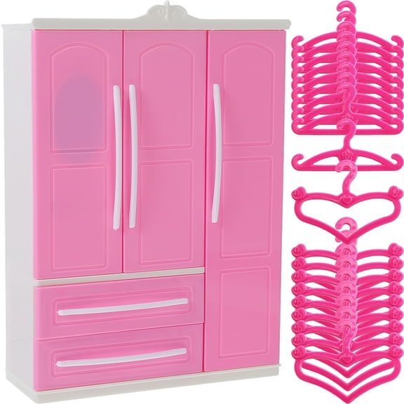 1 Set Doll Closet Wardrobe Tiny House Decor Furniture with Mini Hangers