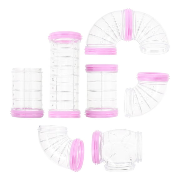 Pipeline Maze Toys for Hamsters - DIY Tunnel Set with Safe Plastic Crawling Tubes, Cage Accessories for Small Pets - Pink