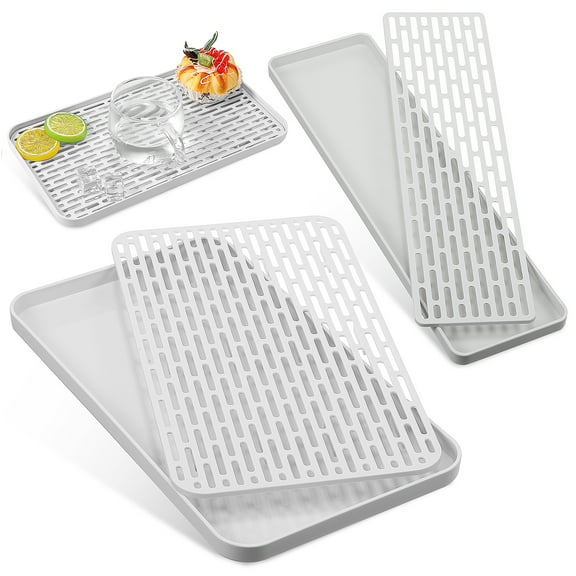 Aloha 2Pcs Drainer Trays Double-layer Large Water Storage Capacity Dish Drain Board Drying Pad for Kitchen Counter