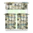 thumbnail image 1 of Aloha 3-Piece Kitchen Curtains - Hawaiian Paradise Valance & Tier Panels, Safari Jungle Island Print, Coastal Semi-Sheer Farmhouse Decor, 1 of 1