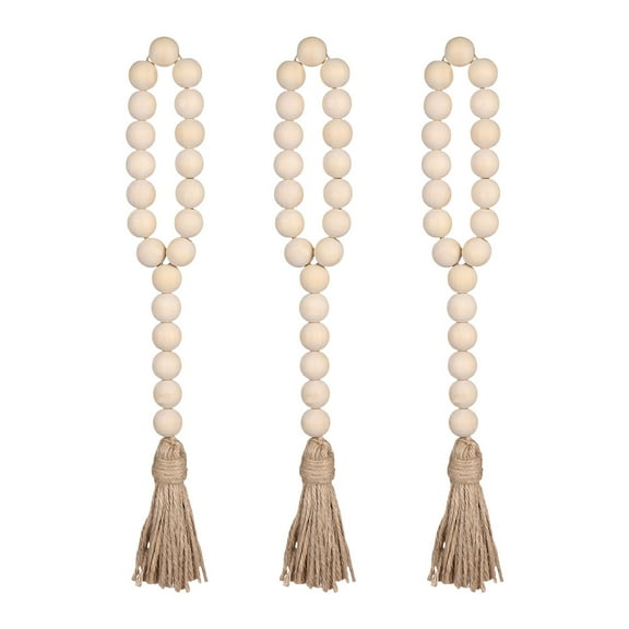 Aloha 3pcs Nordic Style Nature Wood Beads String with Tassel Decorations for Home Car (Pattern 2)