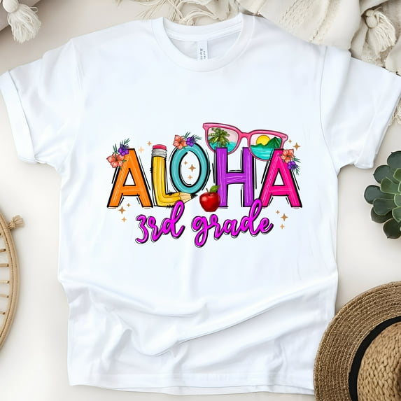 Aloha 3rd Grade Shirt – Back to School Tropical Teacher T-Shirt, White, Size 4XL